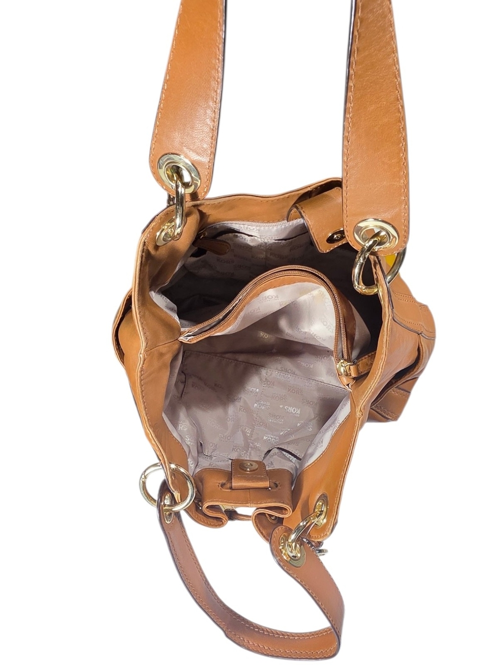 Michael Kors Tan Leather Drawstring Shoulder Bag - Picture 10 of 11